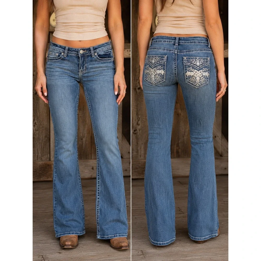 Telepatia Y2K McBling Bootcut Jeans 9/29 Rhinestone Embellished Pockets